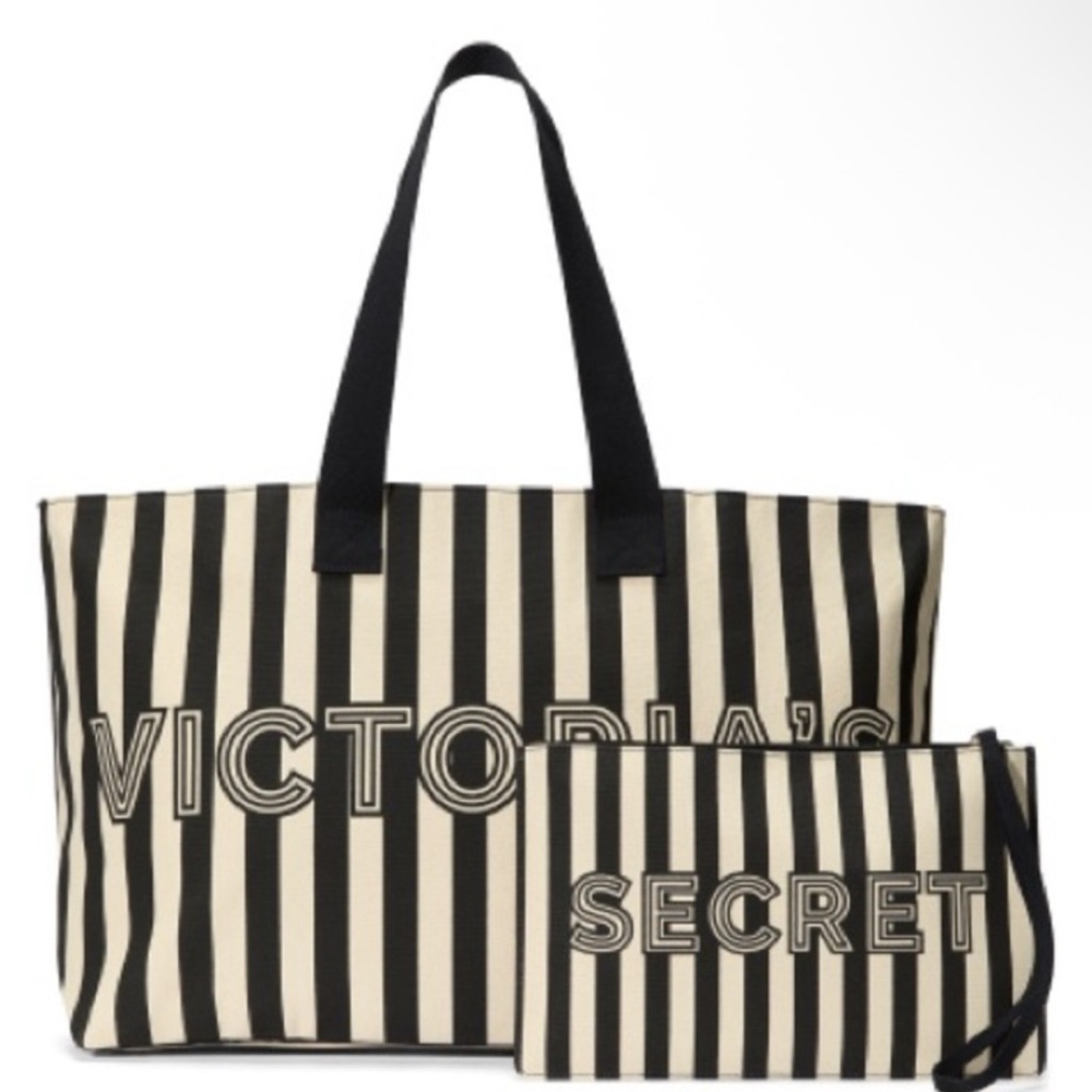 Victoria's Secret Black and White Striped Tote